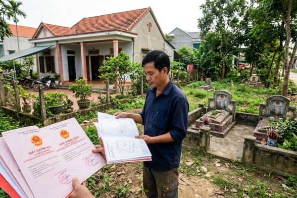 Mua nhà đất có sổ đỏ nhưng đất có mộ phần