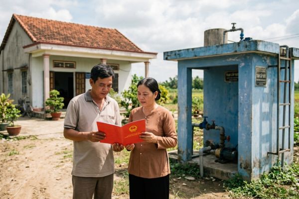Mua nhà đất có sổ đỏ nhưng đất có trạm cấp nước