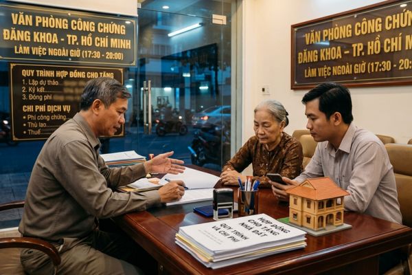 Lập hợp đồng cho tặng nhà đất tại VPCC ngoài giờ hành chính: Quy trình và chi phí