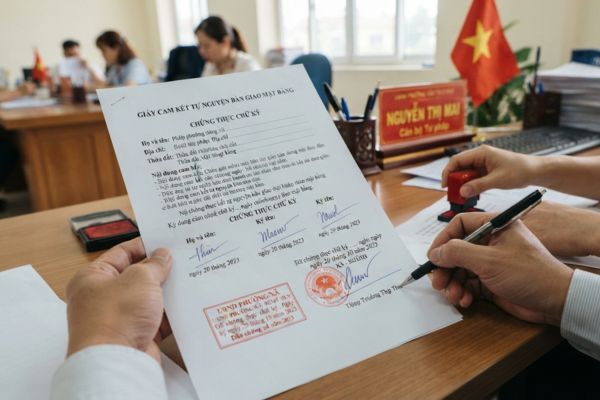Chứng thực chữ ký trên giấy cam kết tự nguyện bàn giao mặt bằng