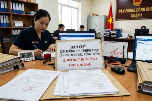 Thời hạn để gửi thông tin chứng thực lên hệ thống cơ sở dữ liệu công chứng