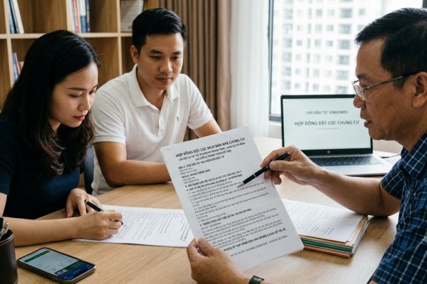 Hợp đồng đặt cọc mua nhà chung cư chưa có sổ hồng: Lập sao cho an toàn?